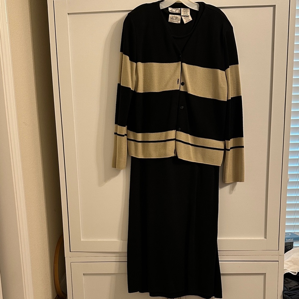 Kathie Lee Collection Black Cardigan and Dress Ensemble